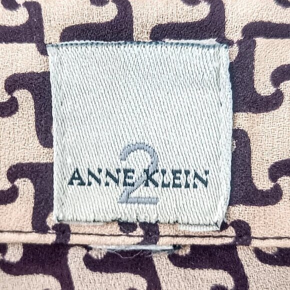 Anne Klein Brown Silk Houndstooth Print Long Sleeve Blouse - Picture 4 of 6